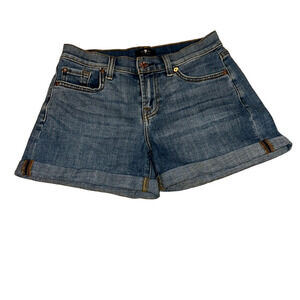 7 For All Mankind Blue Jean Shorts Mid-Thigh Relaxed Fit mid-roll 26 High Rise​